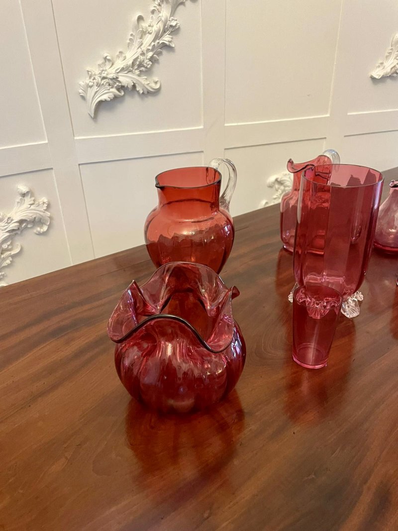 Antique Collection of Victorian Quality Cranberry Glass Items - Image 5